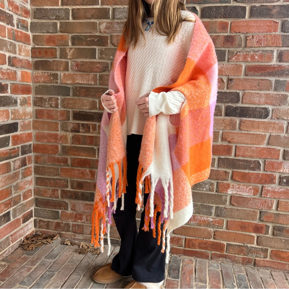 Mud Pie Cozy Plaid Poncho Wrap Scarf NWOT